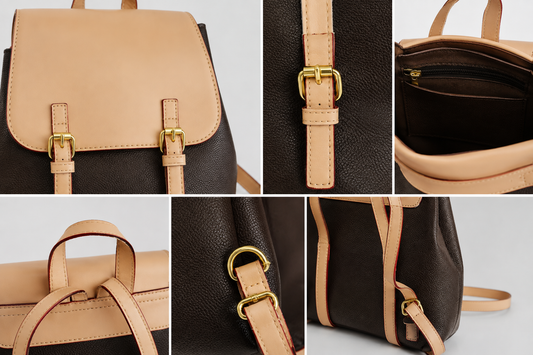 Two-Tone Buckle Backpack – Black & Tan