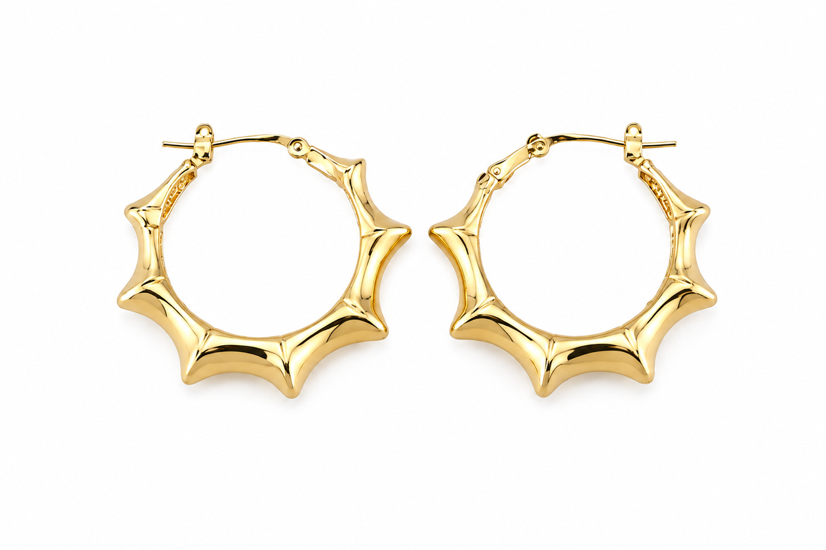 Sculpted Gold Starburst Hoop Earrings