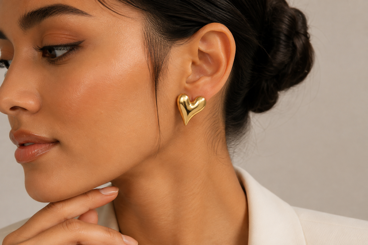Sculpted Heart Gold Earrings