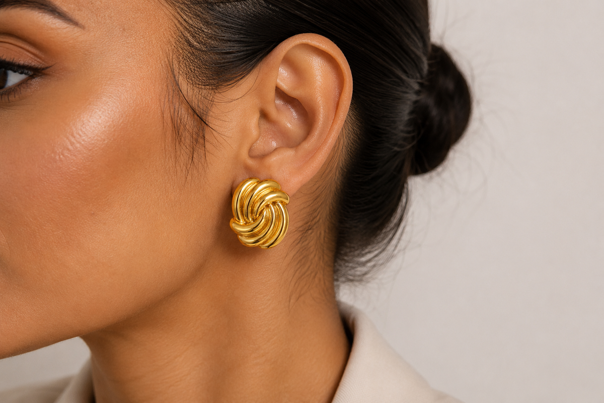 Sculpted Knot Gold Earrings