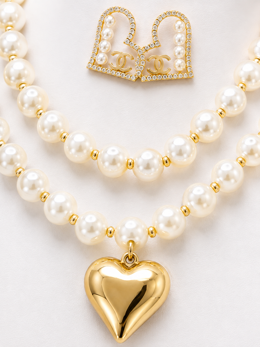 Pearl Heart Statement Jewellery Set