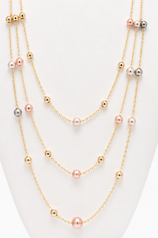 Gold Beaded 3-Layer Statement Necklace