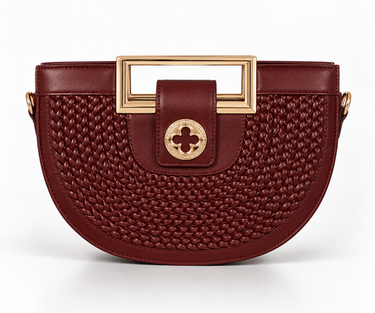 Burgundy Woven Half-Moon Handbag