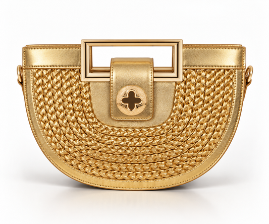 Gold Woven Half-Moon Handbag