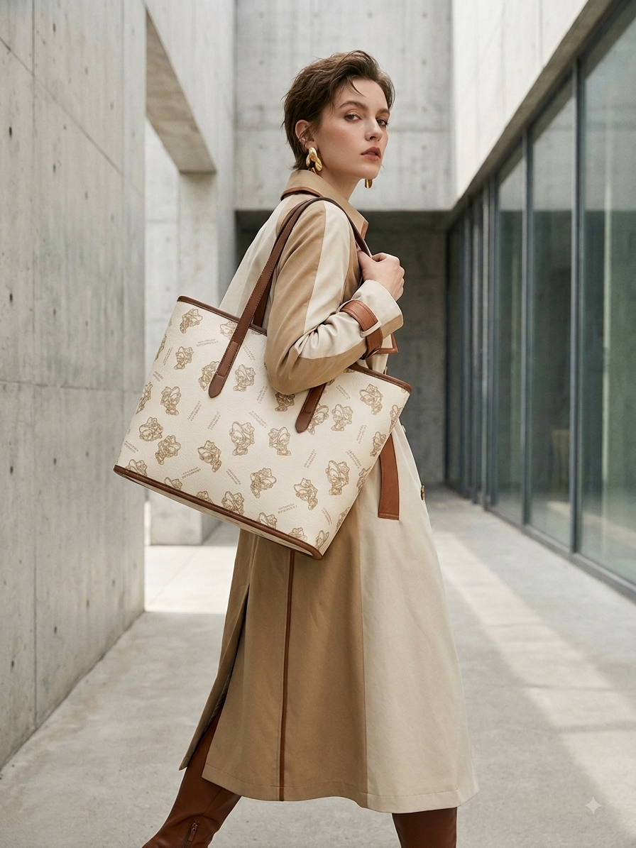 Monogram Graphic Tote – Cream & Brown