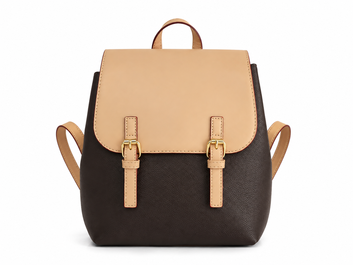 Two-Tone Buckle Backpack – Black & Tan