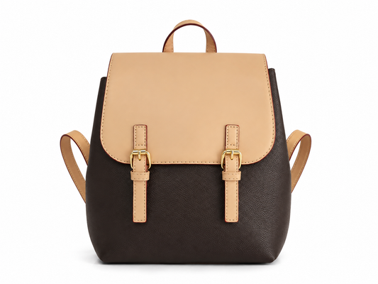 Two-Tone Buckle Backpack – Black & Tan