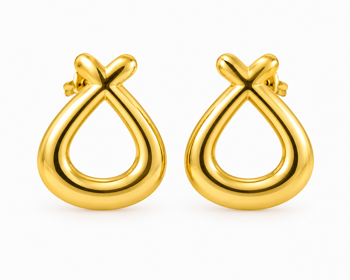 Crossed Loop Gold Earrings