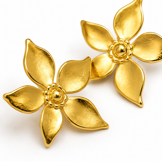 Gold Floral Statement Earrings