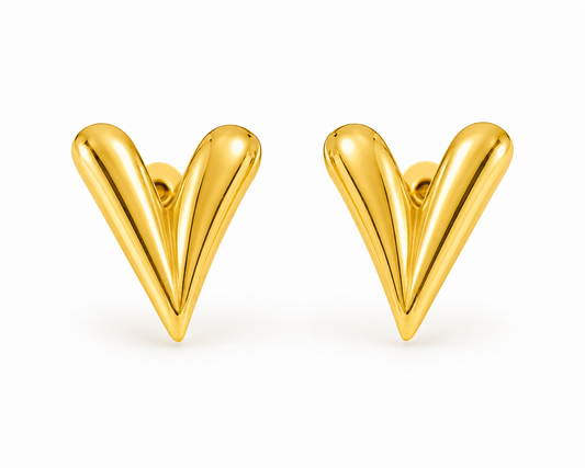 Gold V-Heart Statement Earrings