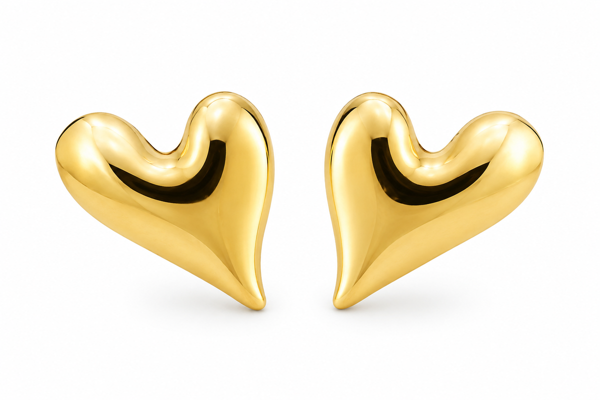 Sculpted Heart Gold Earrings