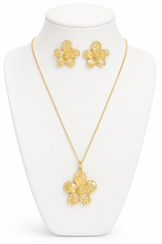 Textured Floral Gold Jewellery Set