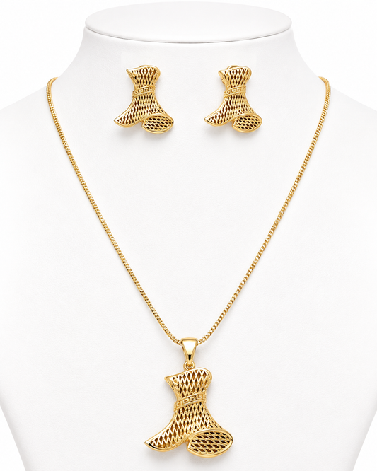 Gold Lattice Statement Necklace & Stud Earrings