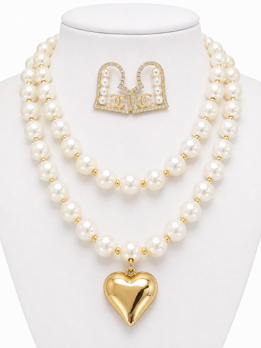 Pearl Heart Statement Jewellery Set