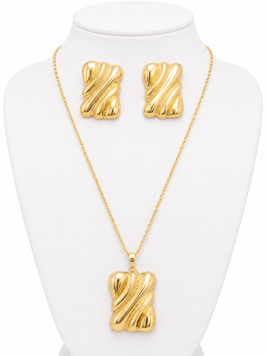 Gold Ribbon Statement Jewellery Set