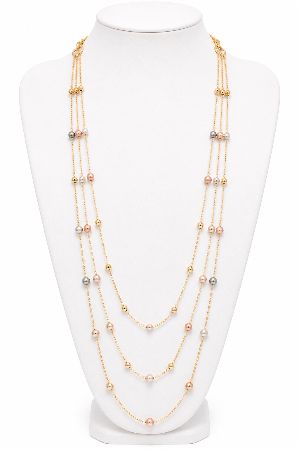 Gold Beaded 3-Layer Statement Necklace