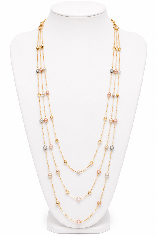 Gold Beaded 3-Layer Statement Necklace