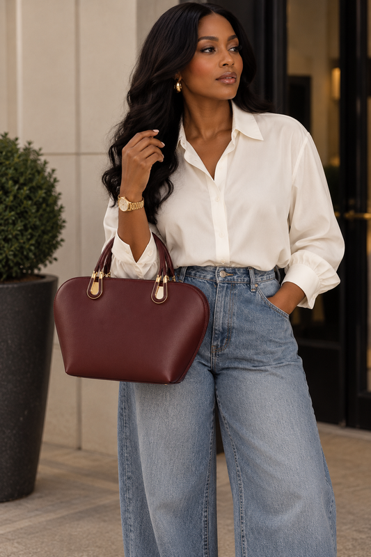 Burgundy Structured Handbag