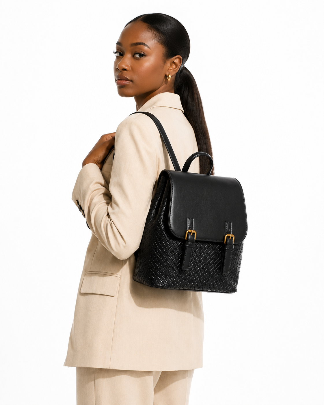 Black Woven Backpack