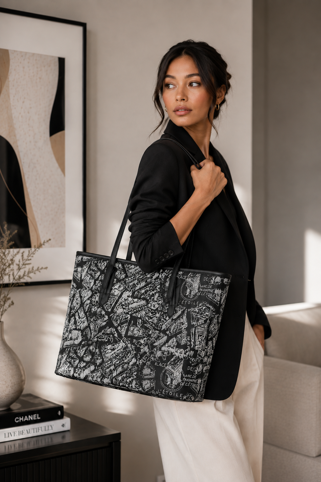Parisian Print Tote Bag – Black & White
