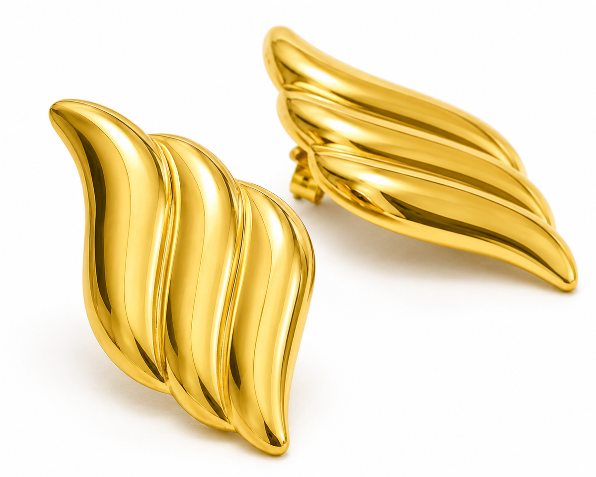 Ribbed Gold Statement Earrings