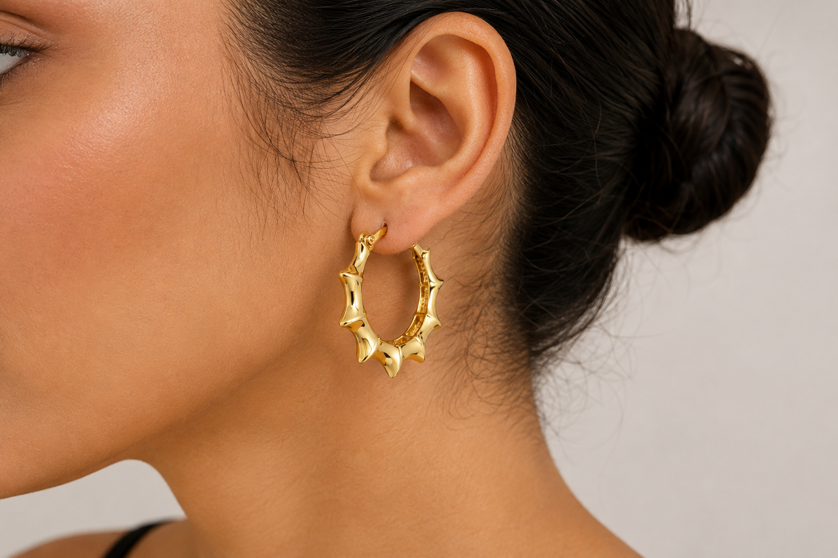 Sculpted Gold Starburst Hoop Earrings