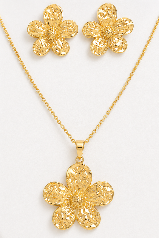Textured Floral Gold Jewellery Set