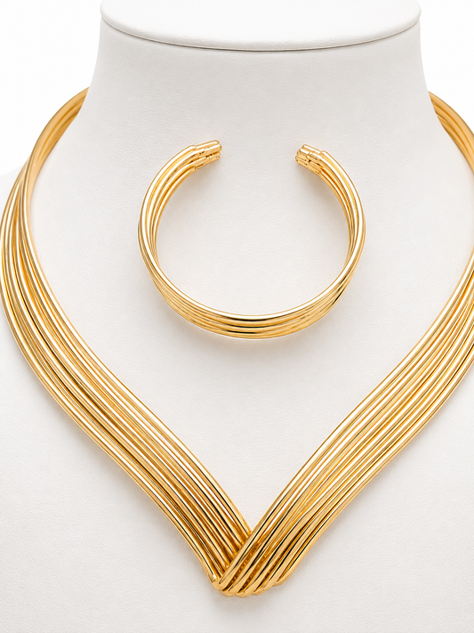 Gold Multi-Strand Necklace & Bracelet Set