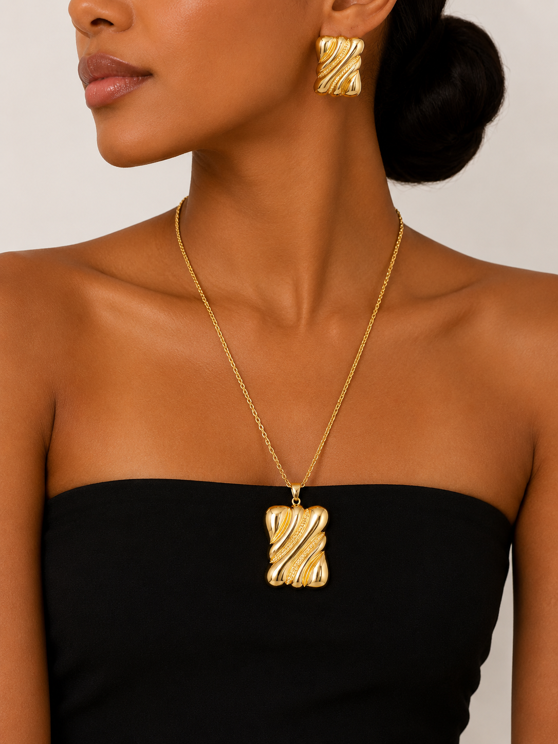 Gold Ribbon Statement Jewellery Set