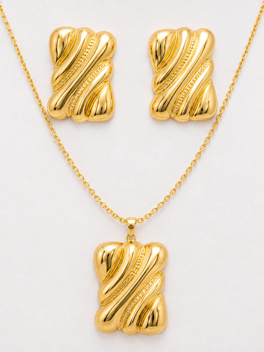 Gold Ribbon Statement Jewellery Set
