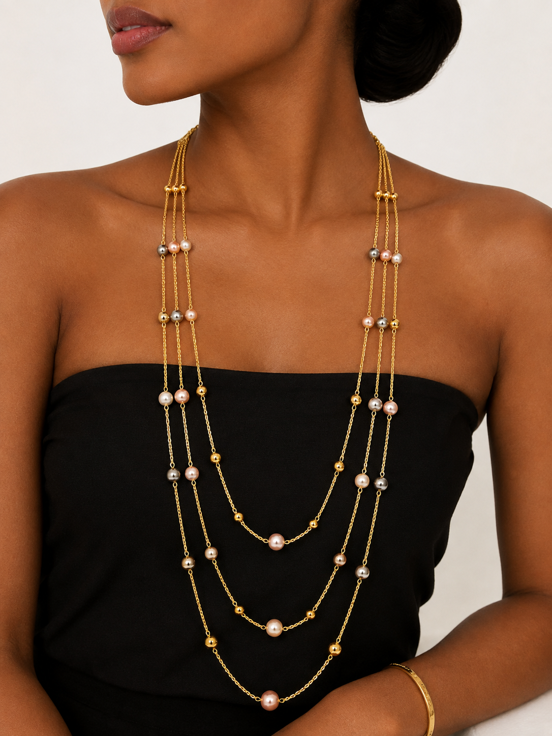 Gold Beaded 3-Layer Statement Necklace