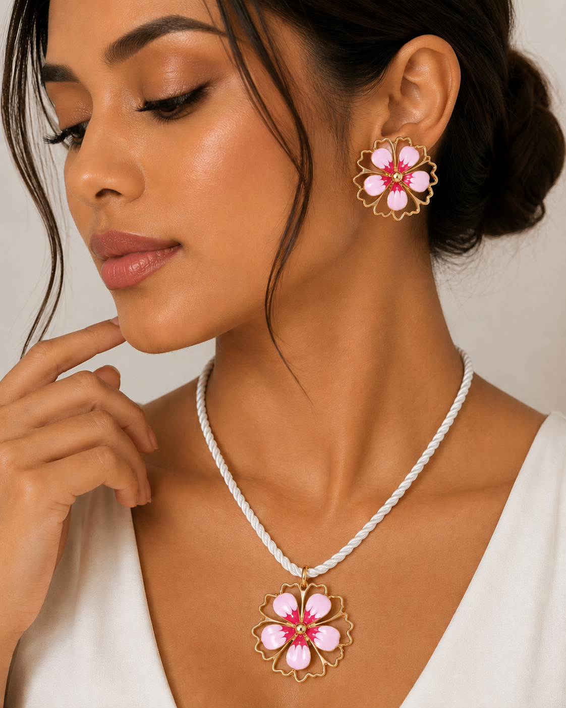 Pink Bloom Floral Jewellery Set