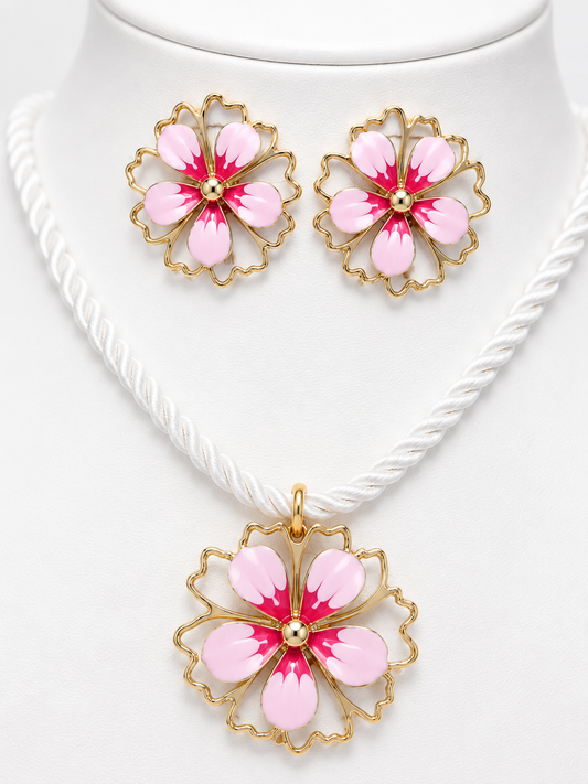 Pink Bloom Floral Jewellery Set