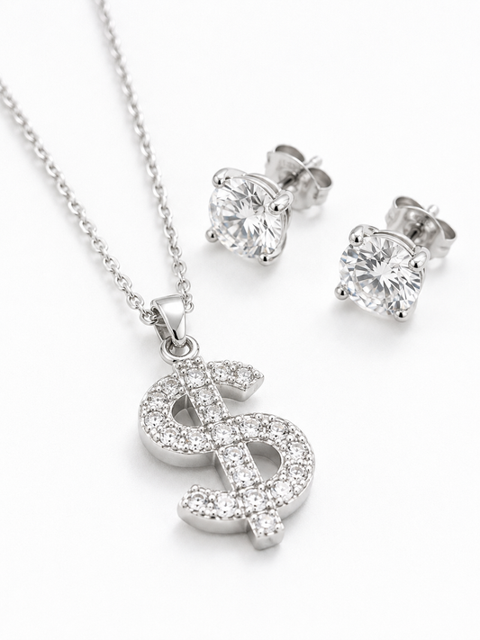 Pavé Dollar Sign Jewellery Set