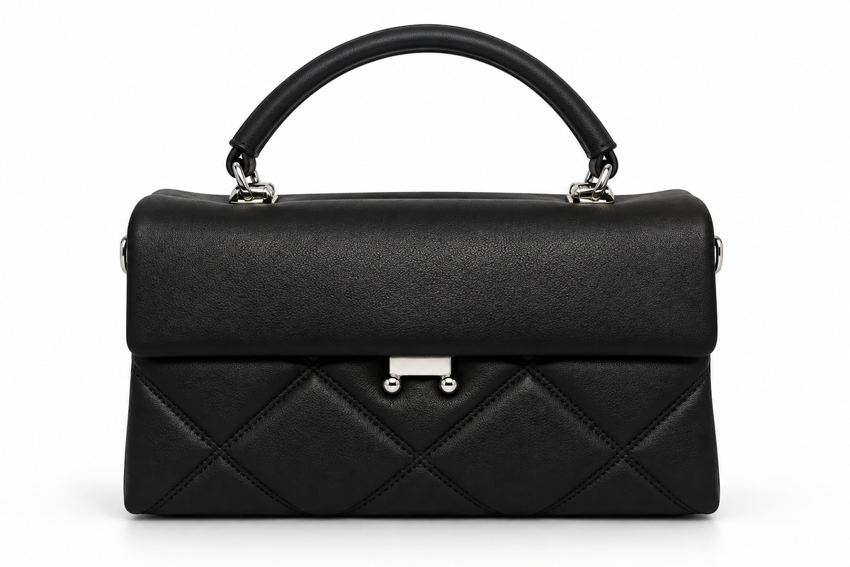 Black Quilted Structured Handbag