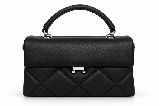 Black Quilted Structured Handbag