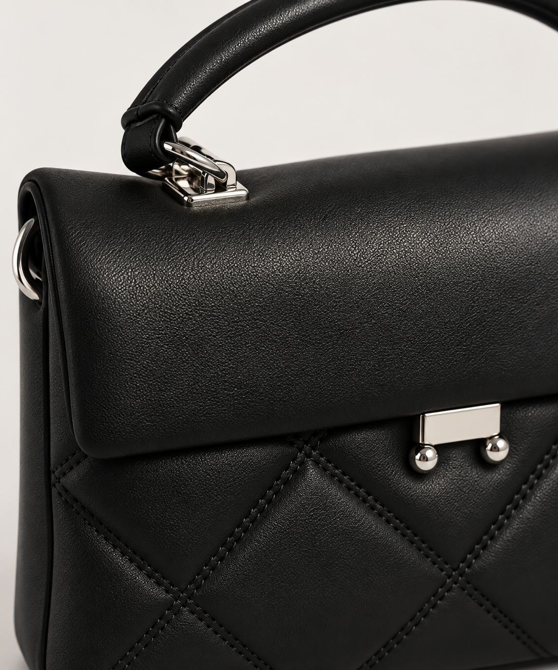 Black Quilted Structured Handbag