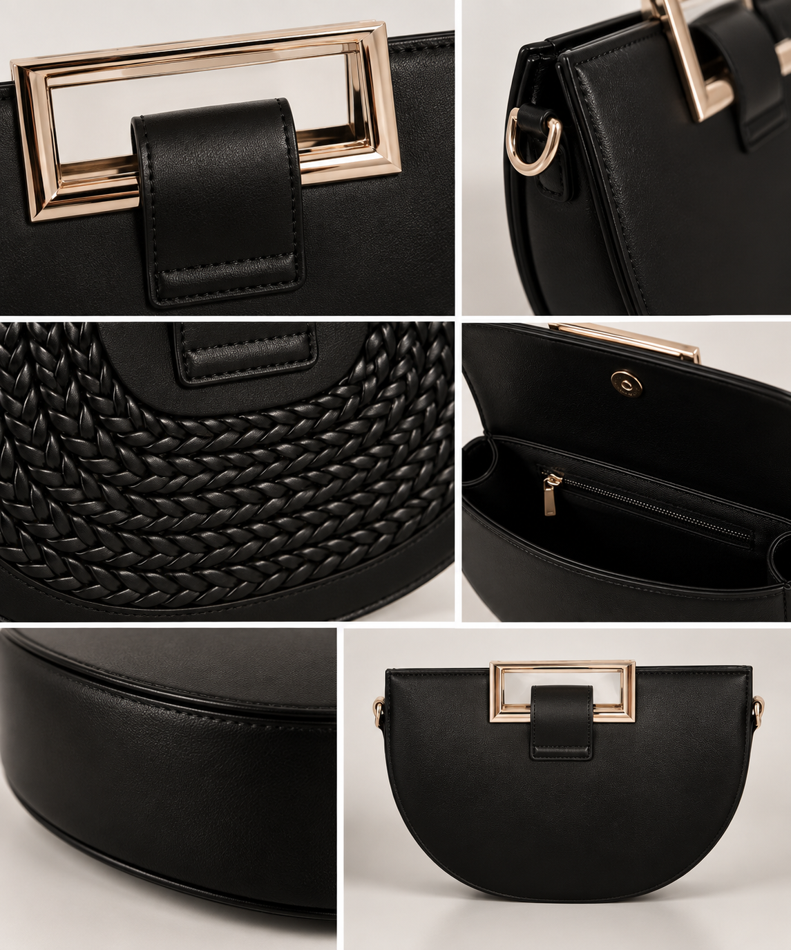 Black Woven Half-Moon Handbag