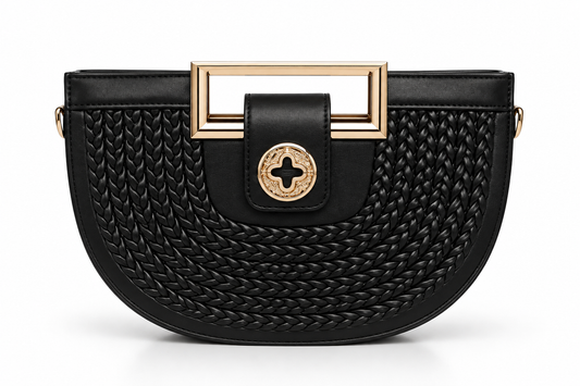 Black Woven Half-Moon Handbag
