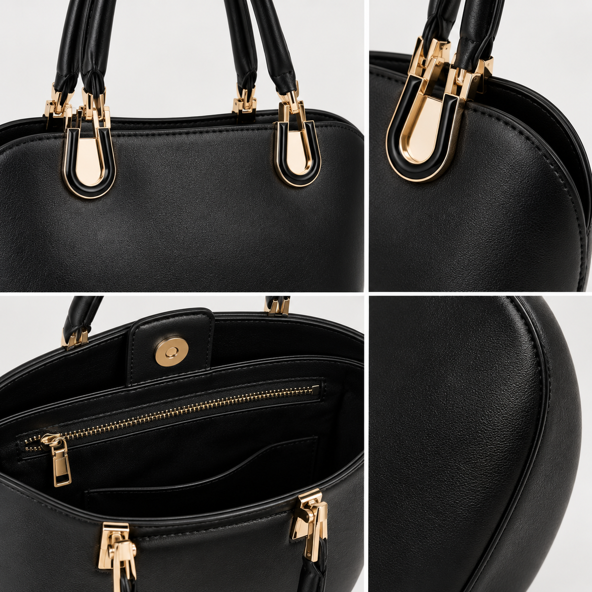 Black Rounded Structured Handbag