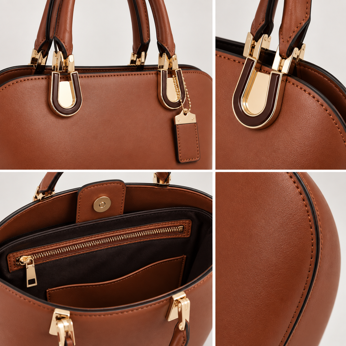 Brown Rounded Structured Handbag