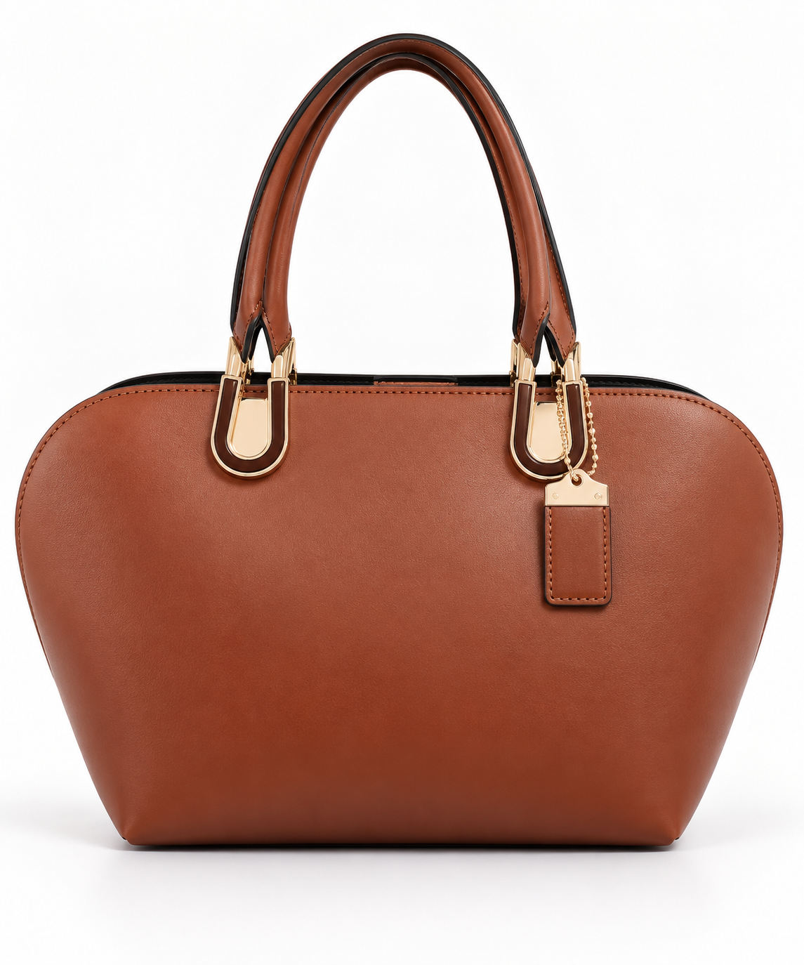 Brown Rounded Structured Handbag