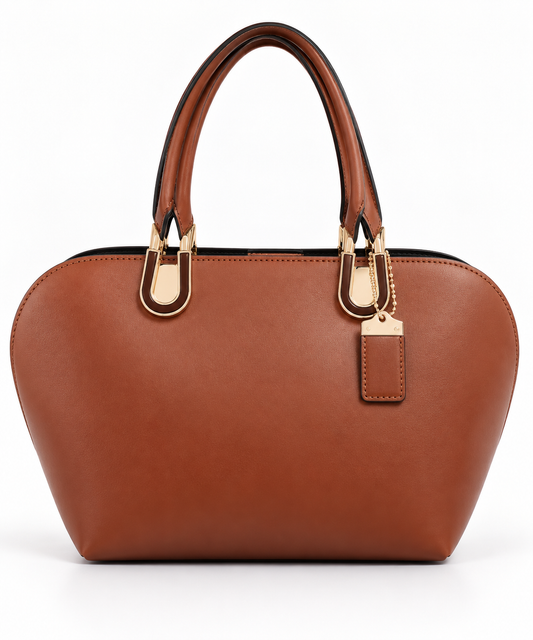 Brown Rounded Structured Handbag